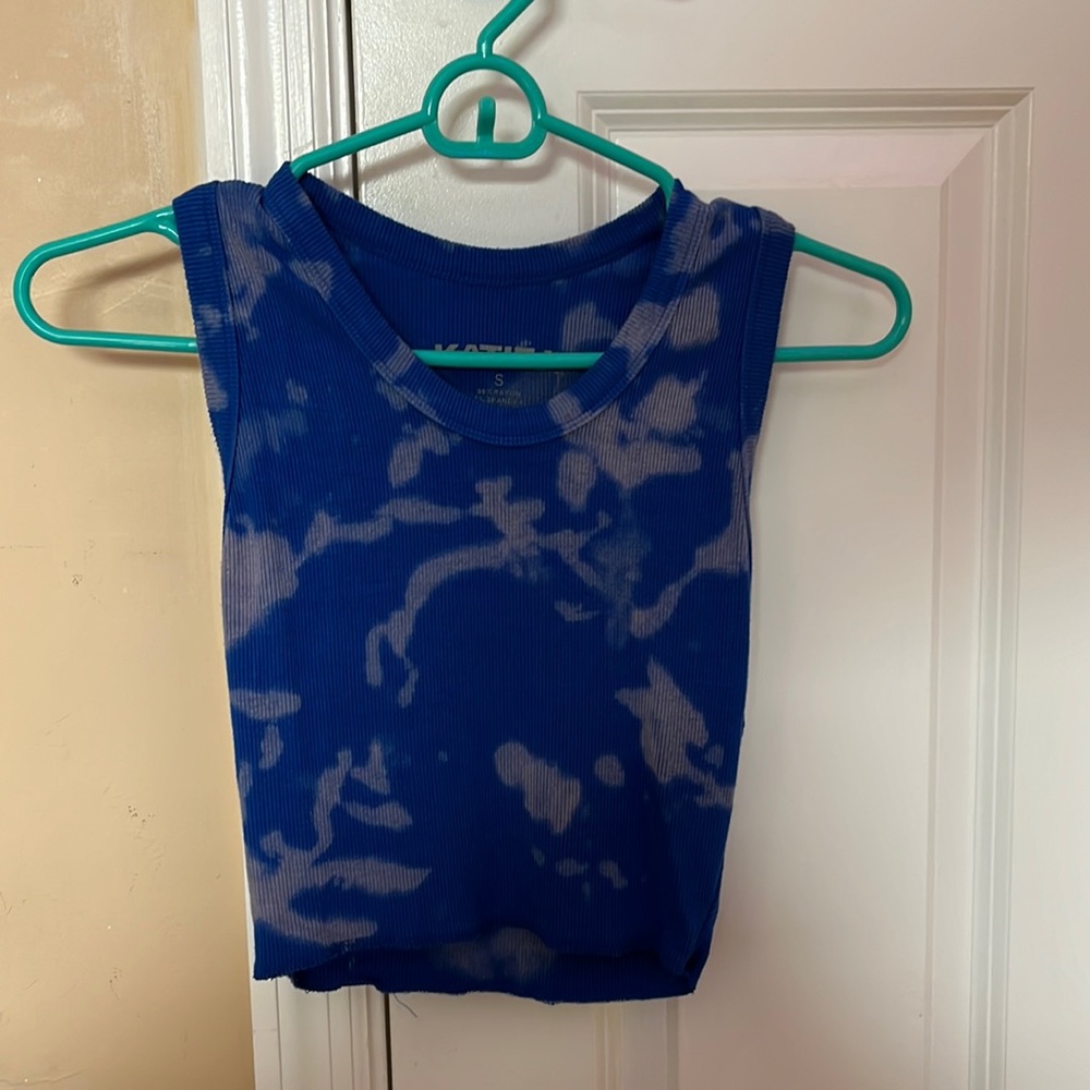KatieJNYC blue and white bleached tank top size small